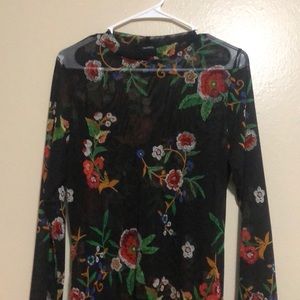 Long sleeve floral mesh bodysuit